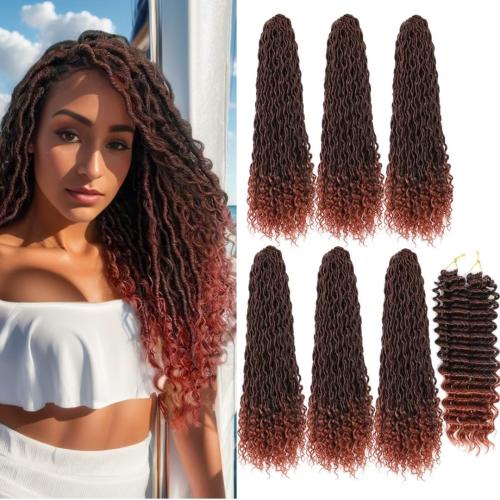 8 Packs New Goddess Locs Crochet Hair 22 Inch Copper Red River Faux Locs Crochet Hair Boho Crochet Braids for Black Women (22#T1B/350）