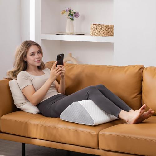 Knee Wedge Pillow 6.3'' for Post-Surgery Recovery-Leg Elevation Support for Sleep Position, Alleviating Lower Back & Hip Pain Enhancing Circulation in Ankles Legs Triangle Pillow with Removable Cover