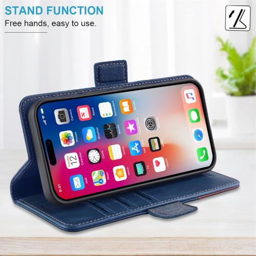 KEZiHOME Compatible with iPhone 17 pro max Wallet case, Shockproof Genuine Leather[RFID Blocking] Card Slot Magnetic Stand Filio Phone case for iPhone 17 pro max 5G (Royal Blue/Brown)