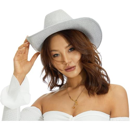MBMSHEGH Cowgirl Hat Cowboy Hats for Women Fluffy Feather Brim Cowboy Hat for Bachelorette,Cosplay Fancy Dress Dress-up Party