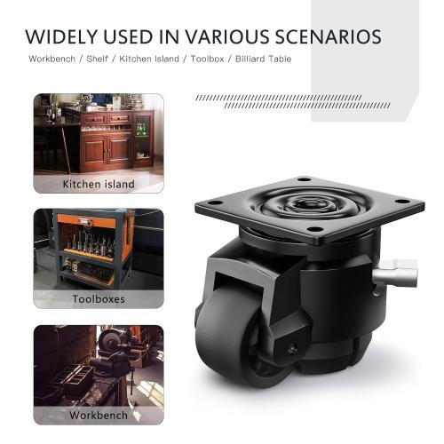 4 Pack Leveling Casters, Adjustable Heavy Duty Casters Set of 4, Swivel Plate Industrial Retractable Caster Wheels for Workbench,Machine, Equipment, Shelves (60F, 2200 Lbs Capacity, Black)