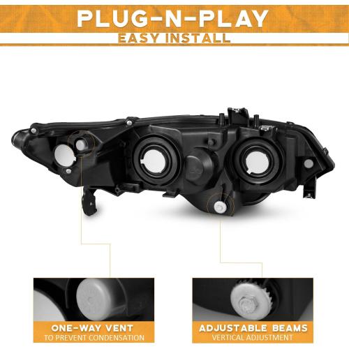 for 2006-2011 Honda Civic 2-Door Coupe Headlight Assembly Pair Headlamp Chrome Housing Amber Reflector Left Right Side