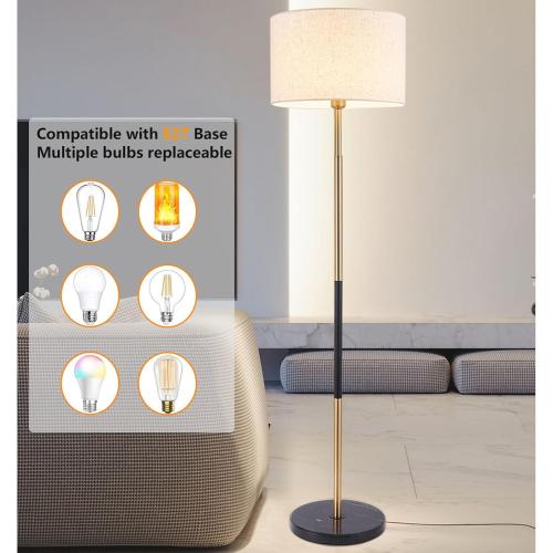 Mid Century Modern Floor Lamp for Living Room Tall Standing Lamp 3 Color Temperatures Corner Floor Lamps with Linen Shade & Marble Base Reading Light for Bedroom Office Lighting