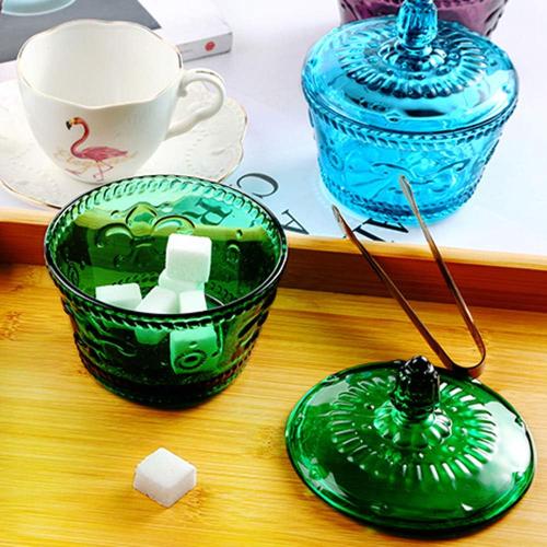 European Retro Nostalgic Three-Dimensional Relief Color Glass Jar Candy Jar Seasoning Jar With Lid
