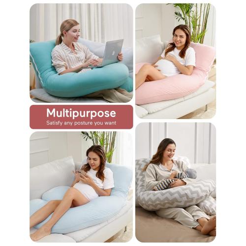 Momcozy U Shaped Pregnancy Pillows with Cotton Removable Cover, 57 Inch Full Body Pillow Maternity Support, Must Have for Pregnant Women, Hatha Grey