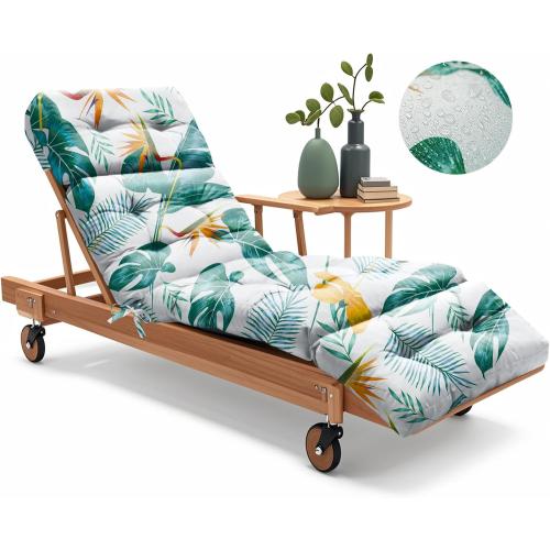 Size 75.1 x 22.8 x 4.7 Inches color White Outdoor Chaise Lounge Chair Cushion 75.1 x 22.8 x 4.7 Inches 100% Waterproof Replacement Cotton Patio Pool Lounge Chair Cushion for Outdoor Furniture with Ties, Yellow-Green Leaf