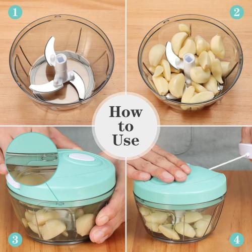 Cambom Manual Food Chopper Vegetable Cutter, Hand String Vegetable Chopper Onions Cutter for Vegetable Fruits Nuts BPA Free Food Safe Material, 550ml Clear