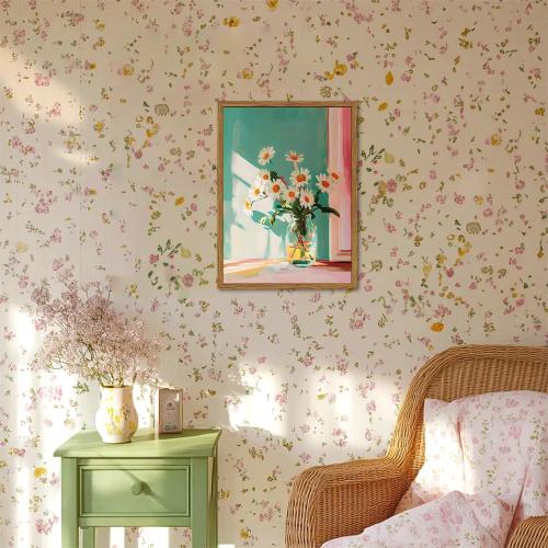 Framed Moody Floral Canvas Wall Art, Vintage Daisy Flower Pictures Wall Decor, Rustic Wildflower Paintings Prints Cottagecore Home Decor for Living Room Bedroom Bathroom 16x24 inch