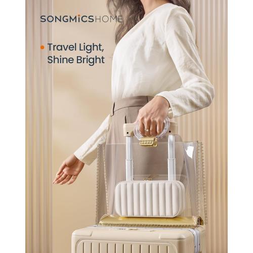 SONGMICS HOME Travel Jewelry Case, Travel Jewelry Box Organizer with Mirror, 4.1 x 8 x 2.4 Inches, Stitching, Portable, Christmas Gift, Cloud White UJBC180W01