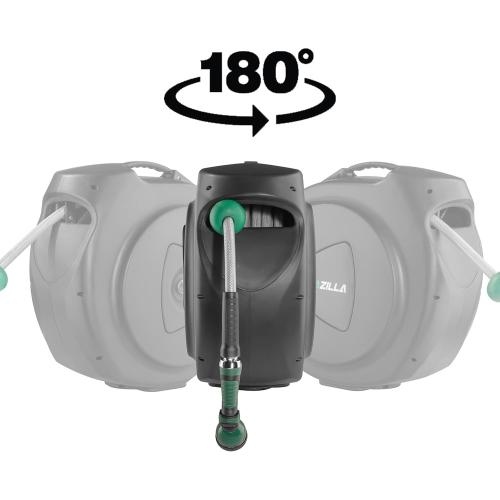 Size 65 6ft 5/8 Retractable Garden Hose Reel, 65FT  6FT 5/8 Durable Wall Mounted Water Hose Reel with 180° Swivel Bracket, 9 Pattern Sprayer, 6Ft leader hose,Smooth Automatic Rewind, Any Length Lock.