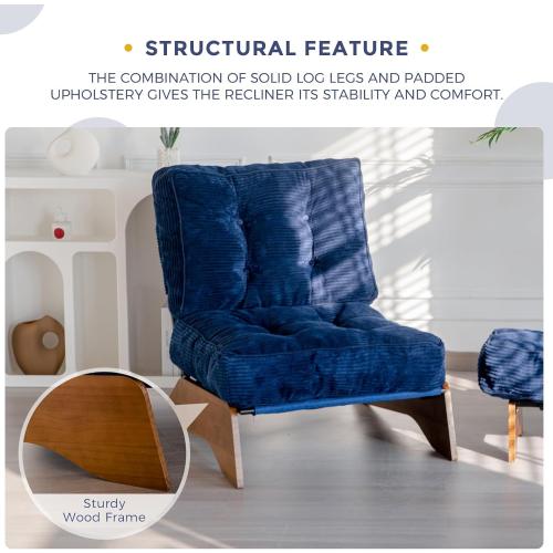 MAXYOYO Accent Chair with Ottoman Adjustable Backrest, Tufted Living Room Chair Upholstered Lounge Chair with Footrest Set, Modern Chair Cozy Reclining Chair for Reading Room, Navy