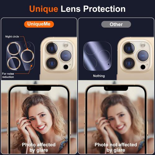 UniqueMe [ 3 Pack] Compatible with iPhone 12 Pro Max 6.7 Camera Lens Protector Tempered Glass,[Case Friendly][New version][Scratch-Resistant][Easy Installation] -Golden