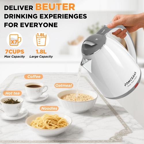 Electric Kettle, 1.8L Tea Kettle for Coffee & Tea, Fast Boil, Auto Shut-Off, White