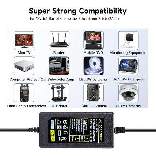 Replacment for Sceptre Monitor Power Cord 12V 5A AC Adapter for Sceptre EC Series 32 30 27 24 22 20 19 15 E248W E225W E205W E275W E209W Monitor Power Supply Cord Charger & More 12V 5V 4A 3A 2A