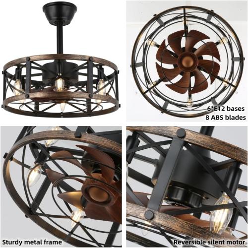 SHLUCE 19 Inch Farmhouse Fandelier with Light, ETL Listed | Remote Controlled, Bladeless Fandelier Design, Quiet Operation, Energy Efficient, Ideal for Bedroom & Kitchen Indoor Use