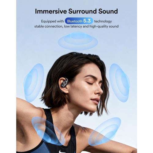 Eigsupia Open Ear Headphones, Bluetooth Headphones 5.3 Sports with Smart Digital Display, 36H Playtime, IP54 Waterproof, Wireless Earbuds Lightweight Design Fit Cycling, Running, Workout (Black)