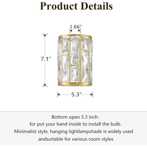 Crystal Pendant Ceiling Chandelier Wall Sconce Lamp Replacement Cover Shade Fixture Gold Finish,1.66 Fitter Size,7.1 High*5.3 Diameter