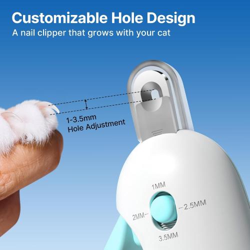 Potaroma Cat Nail Clipper with Adjustable 3-Size Trimming Hole & Hidden Nail File | Safe Toenail Trimmer for Kittens & Indoor Cats | Anti-Splash Claw Cutter for Grooming