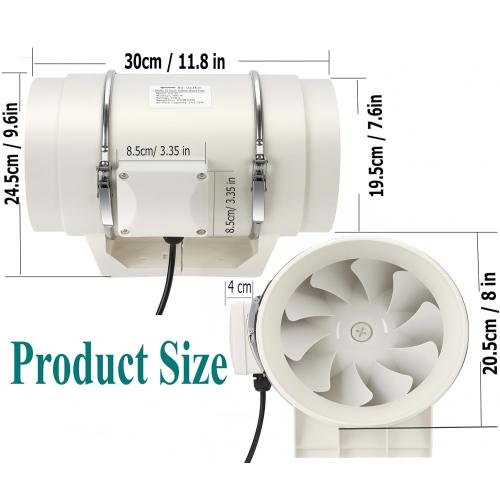 Nalle 8 Inch Inline Duct Fan Radon Fan with Variable Speed Controller 168W 740 CFM Ventilation Exhaust Blower Fans Efficient Quiet Copper Motor for Ducting Vents Bathroom Kitchen