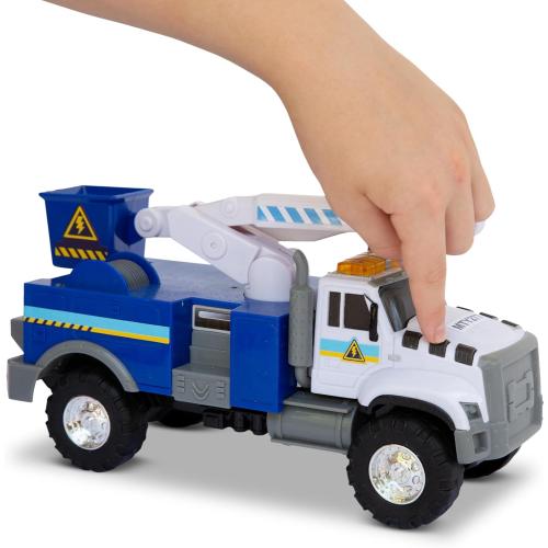 Mighty Fleet Rescue Force 12 Tough Cab Cherry Picker Toy Truck - Realistic Lights & Sounds, Movable Cherry Picker Arm, Free Wheeling Play, Ages 3
