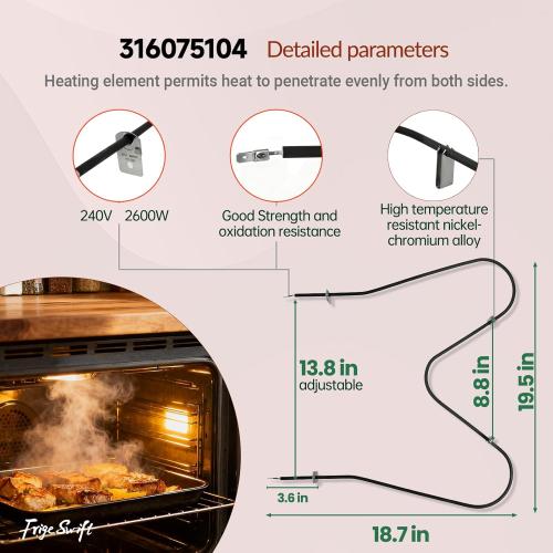 316075104 316075104 Oven Bake Element, Compatible with Frigidaire, Kenmore, Crosley, Admiral, Models 3203534, 09990062, 316075100, 2600W/240V, High-Temperature Resistant Nickel-Chromium Alloy