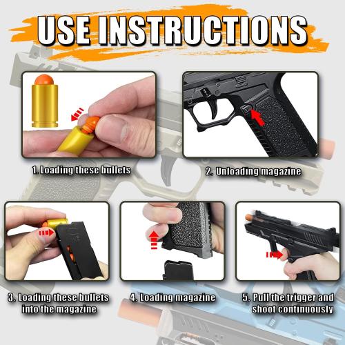 Automatic Shell Ejecting Toy Gun Pistol, Soft Bullet Toy Gun for Boys, Education Model Realistic Toy Pistol Shooting Game Toys Gifts Christmas Birthday for Kids 8