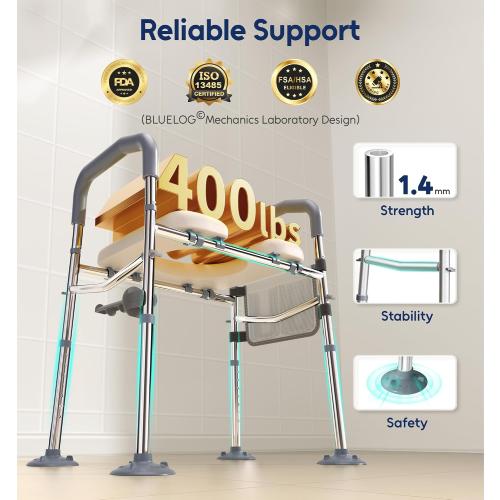 Raised Toilet Seat with Handles, Width & Height Adjustable Toilet Seat Risers for Seniors, Heavy Duty 400lbs Elevated Toilet Seat for Elderly, Pregnant, Handicap, Fit Any Toilet