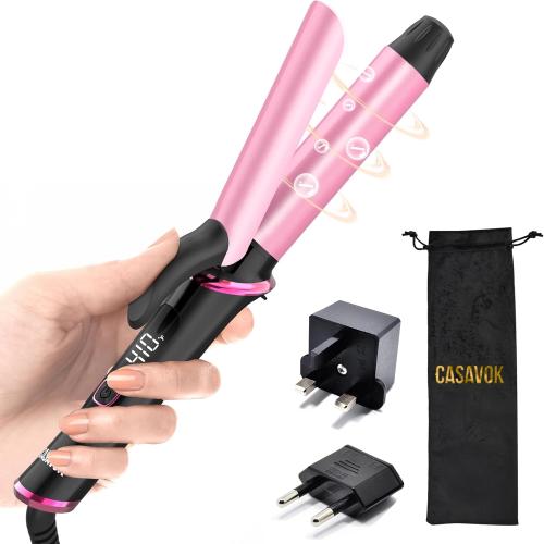 Mini Travel Curling Iron 1 Inch,Dual Voltage with European Plug Adapter | Small Curling Iron for Short Hair,110~240V Dual Voltage, Anti-Scald Cover,Auto-Off,5 Temp Digital Settings