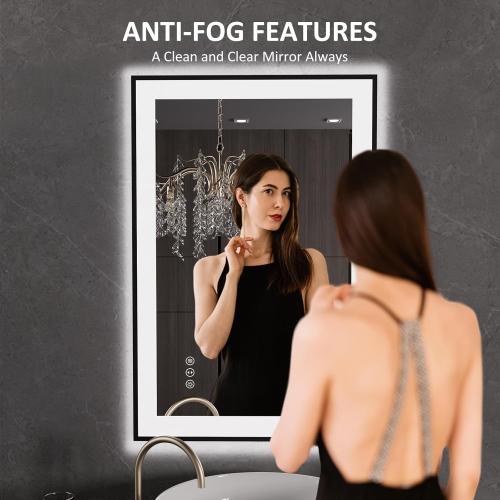 LOAAO 24X36 LED Bathroom Mirror Black Framed, Anti-Fog, Dimmable, Lighted Bathroom Vanity Mirror for Wall, Memory Function, Tempered Glass