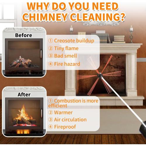 Sealegend 30 Feet Chimney Sweep Kit Chimney Brush, Chimney Cleaning Kit and Rotary Chimney Cleaning System, Fireplace Brush Tool with 9 Nylon Flexible Rods