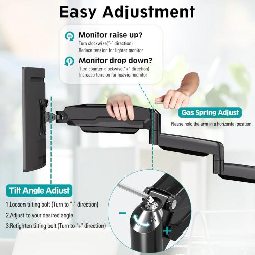 MOUNT PRO Triple Monitor Mount, 3 Monitor Desk Mount for Three Screens up to 32 Inch, Full Motion Gas Spring Heavy Duty Arm Hold up to 19.8lbs Each, Black