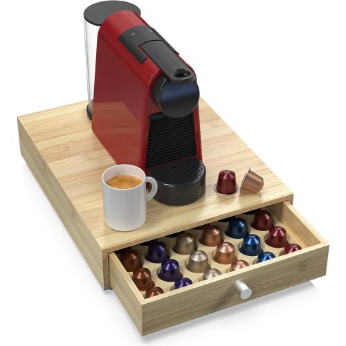 for Nespresso Original Capsules - Bamboo Coffee Pod Drawer Holder - 48 OriginalLine Pods Organizer (14.5D x 11.7W x 3.2”H)