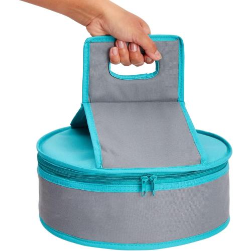 Insulated Round Thermal Casserole Food Carrier for Lunch, Lasagna, Potluck, Picnics, Vacations - Teal and Grey