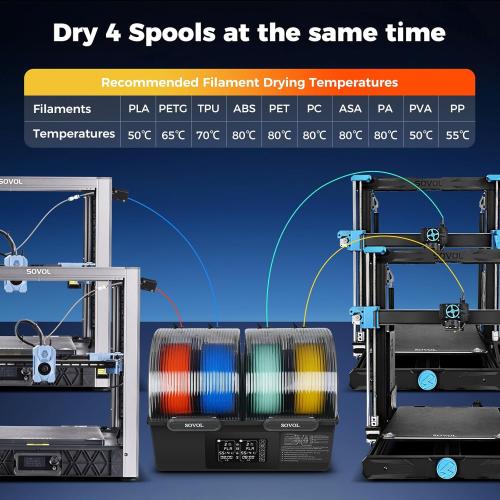 Sovol Filament Dryer 4 Spools, SH03 Dry Box with 85℃ Max Temp, Sealed Filament Storage Box with Auto Dehumiditification, Dual Independent Heating Chambers for PLA PETG ABS TPU ASA PC PA 1.75/2.85mm