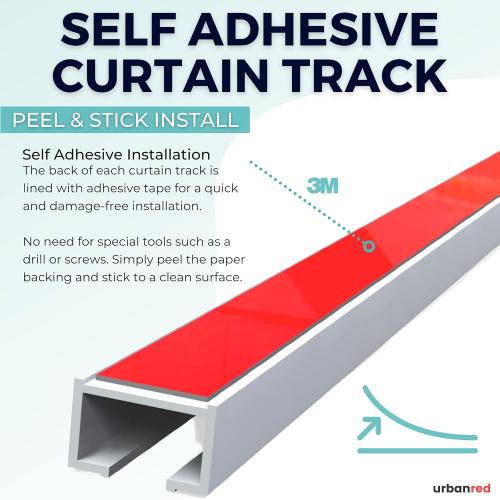 UrbanRed Self Adhesive Ceiling Curtain Track Ceiling Mount, Track for Curtains 16.4FT (5m) for Smooth Wall - No Drill, Screws, Adhesive Curtain Rod (Non-Flexible)