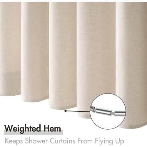 MIULEE Stall Linen Shower Curtain with 6 Metal Hooks Small Heavy Duty Washable Beige Fabric Shower Curtain Set Waterproof Narrow Neutral Thick Cloth Shower Curtains for Bathroom Hotel, W36*L72, Cream