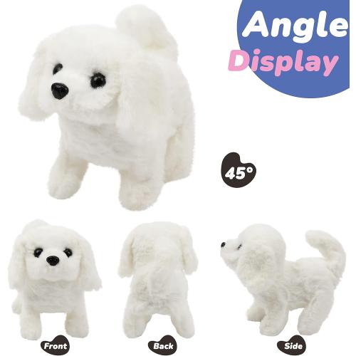 Hopearl Walking Dog Bichon Interactive Electronic Pet Plush Toy Puppy Woof and Moving Animated Nodding Head Gifts for Toddlers Birthday, White, 7''