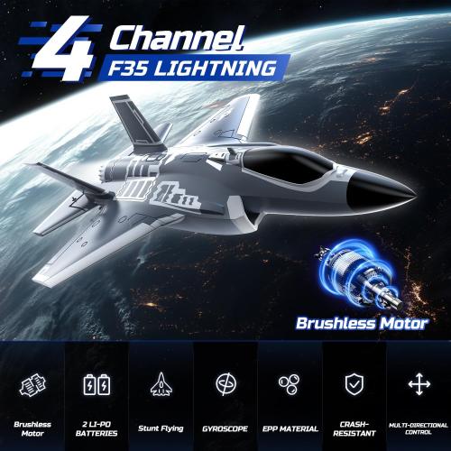 DEERC F35 4 Channel Brushless RC Plane for Adults Remote Control Airplane EDF Fighter Jet,2.4GHz 6-axis Gyro Stabilizer EPP RTF Hobby Glider Aircraft Plane Easy to Fly for Advance Player