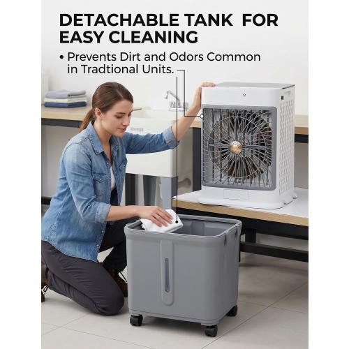 Swamp Cooler Cooling Fan, 10-Gal Portable Air Conditioners Windowless | Evaporative Air Coolers with Detachable Tank, 3 Speeds, Timer, Remote, and Rolling Casters for Patios, Garages, Apartments