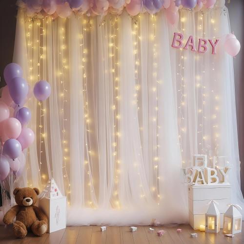 10x10ft White Tulle Backdrop Curtain with Lights String for Parites, Sheer Photo Backdrop Drapes with Lights for Wedding Ceremony Reception Baby Shower Bridal Shower Birthday Party