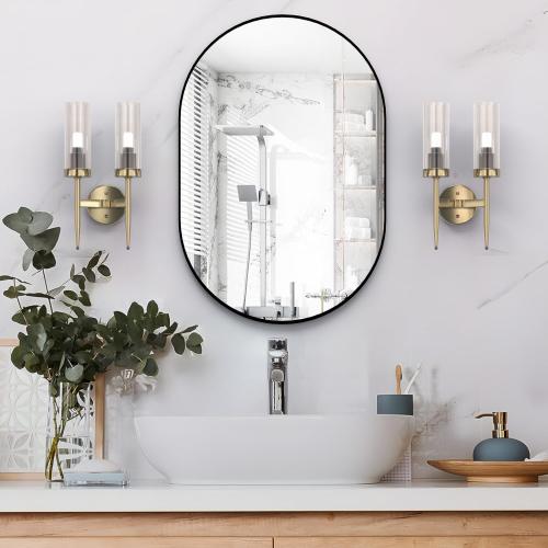 Oval Bathroom Mirror Wall Vanity Oval Mirrors, 20x30 Black Bathroom Mirrors for Over Sink Pill Mirrors Capsule Wall Mounted Mirror, Modern Mirror with Metal Frame for Wall Decor