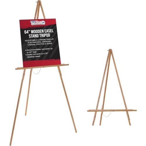 U.S. Art Supply 64 Wooden Easel Stand - Adjustable A-Frame Tripod for Painting, Drawing, Photos & Signs - Lightweight Easels, Wood Easel Stand for Sign Wedding Display 40 Canvas Capacity