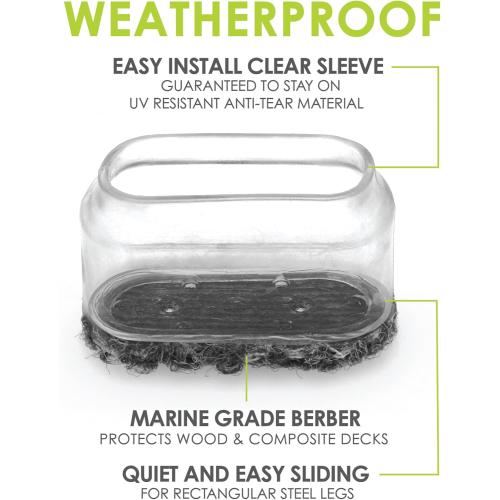 Slipstick GorillaOutdoor Berber Furniture Feet Pads with Clear Sleeve Sock (8 Pack) Weatherproof Outdoor Furniture Sliders for Rectangular Legs