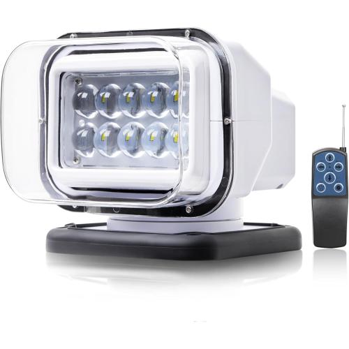 White Remote LED Search Light, 50W 5000lm LED Searchlight 360degrees Rotating 12V 24V for Boat Fire Truck Car Offroad Marine Outdoor Spotlight(-6 STRONG MAGNETS Built-In)