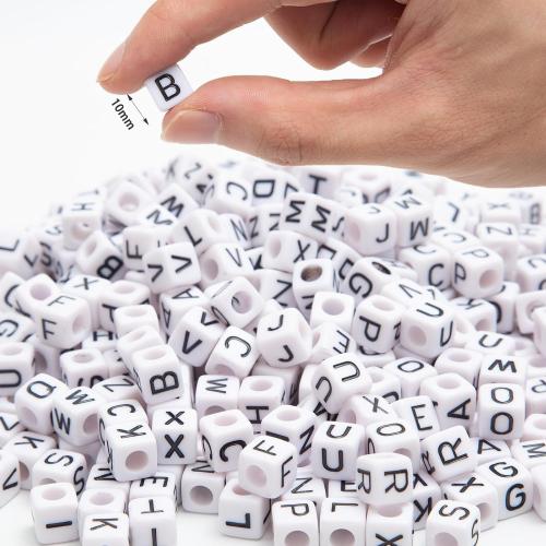 300Pcs White Large Square Letter Beads 10mm Alphabet for Bracelets
