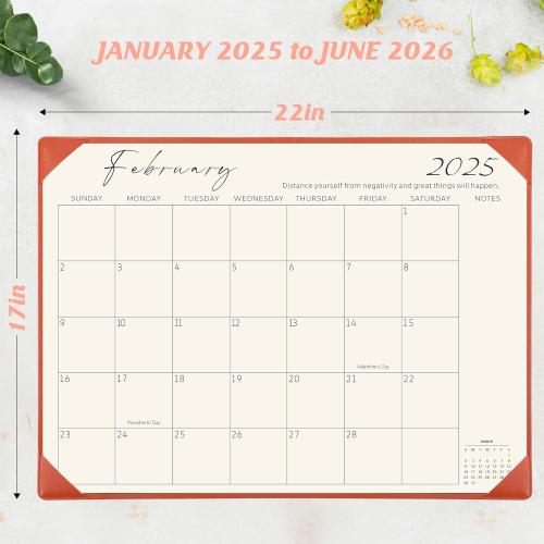 Gannyfer Desk Calendar 2025-2026 with Desktop Mat, Simplified Large 22 x 17 Desktop Pad Calendar, 18-Month Table Calendar from Jan 2025 to Jun 2026, Office Supplies Perfect for Home School and Office - Orange