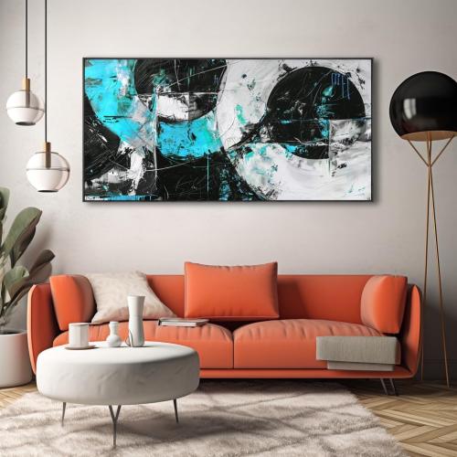 Wall Art Abstract Canvas Painting Black Blue Wall Decor Modern Artwork for Living Room Bedroom Dining Room Home Office Decor Large Framed Ready to Hang 24x48