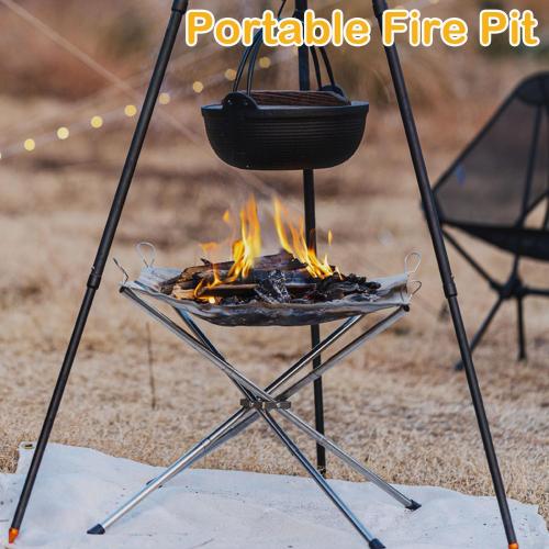 22 Inch Portable Outdoor Fire Pit with Carrying Bag,Foldable Stainless Steel Mesh Fireplace Wood Burning Collapsible Fireplace for Camping Outdoor Hiking BBQ Picnic