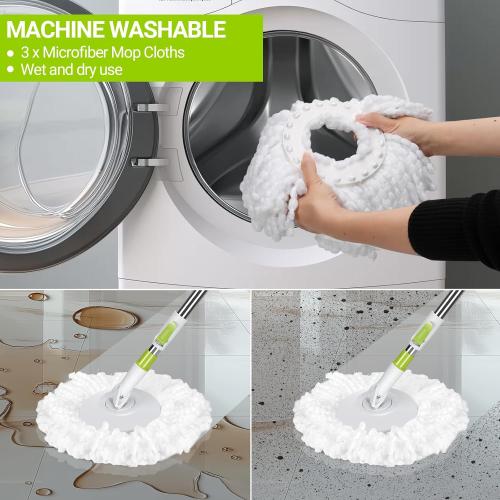 MASTERTOP Spin Mop Cleaning System,Mop and Bucket with Wringer Set for Floor Cleaning,Separate Clean and Dirty Water,Small Spinning Mop with 3 Washable Microfiber Mop Pads