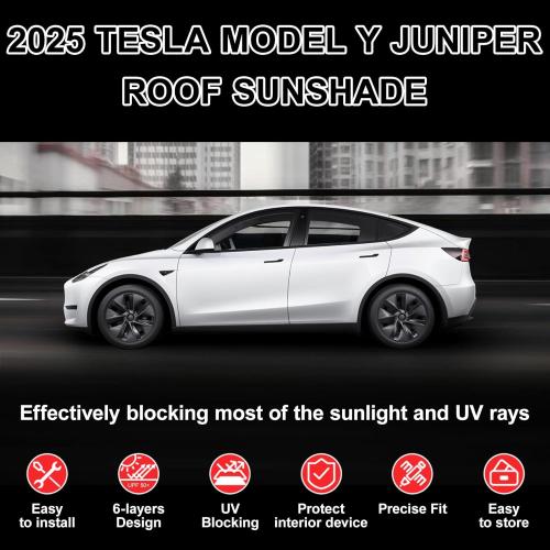 Roof Sunshade for 2025 2026 Tesla Model Y Juniper[Flush-Fit & Rigid-Support] Insulation UV Rays Protection, Sunroof Shade & Sunshade Roof for Tesla Model Y Juniper Accessories 2025 2026(Black)